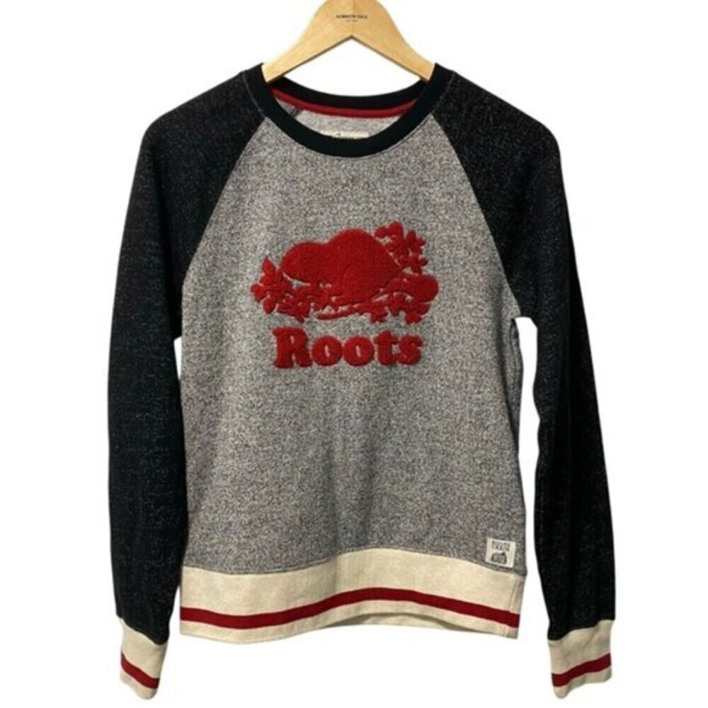 Roots Sweatshirt Red Logo, Gray Size S — Red Logo, Cotton Blend